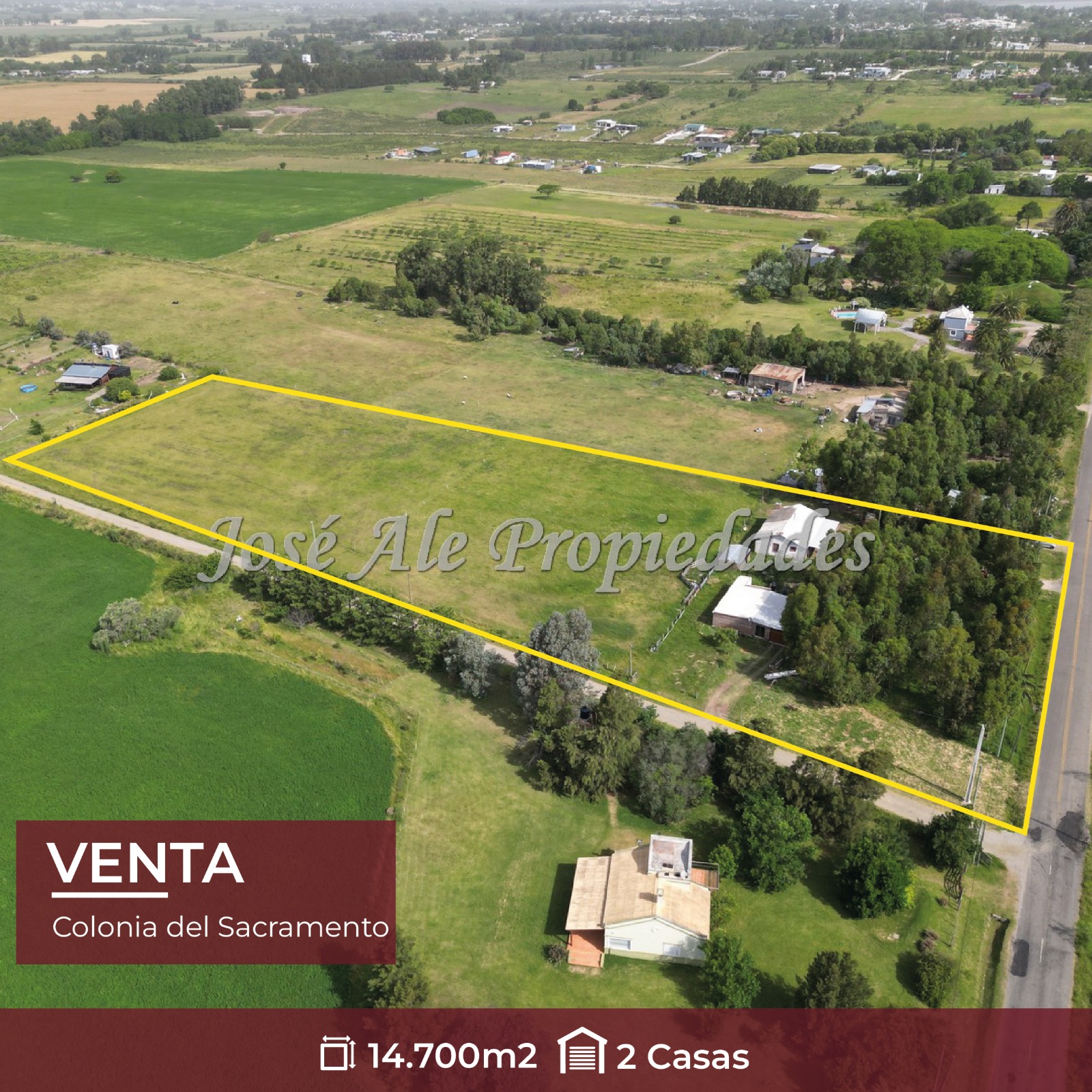 Imagen 1 de Chacra de 14.700 m² con 2 casas, ubicada sobre Camino del Medio, una de las zonas más cotizadas de Colonia del Sacramento.